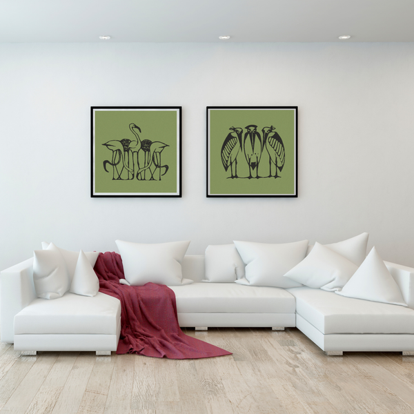 Gerrit Willem Dijsselhof vintage art prints - 5 flamingos  | Home Decor | Totalposter