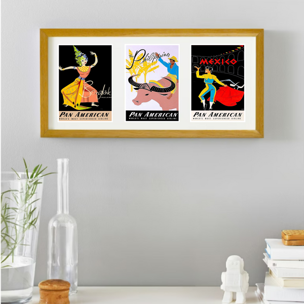 Travel Posters/Prints framed - Pick 3 from over 300+ choices - Black White Oak effect Frame options in 52x23 cm | Vintage Travel Poster | Totalposter