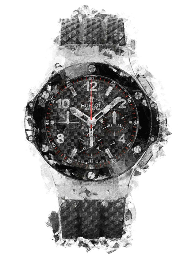 Hublot Big Bang Original Steel with black structured rubber strap classic view showing the unique big bang design