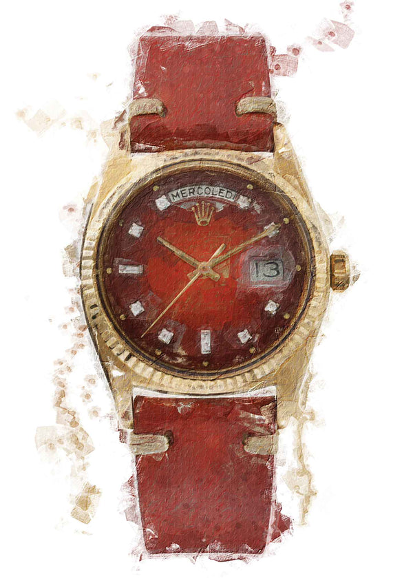 Rolex Vntage Day Date Red Dial classic on red leather strap