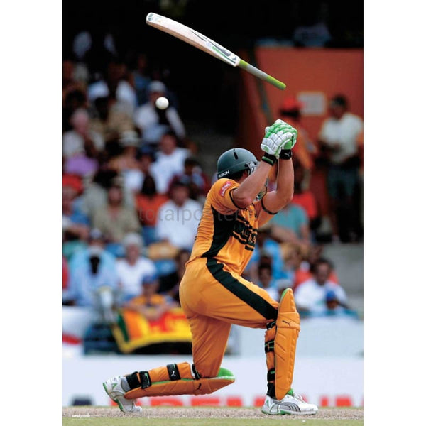 Adam Gilchrist loses his bat after playing a shot during the World Cup cricket final betwen Australia and Sri Lanka in Bridgetown | TotalPoster