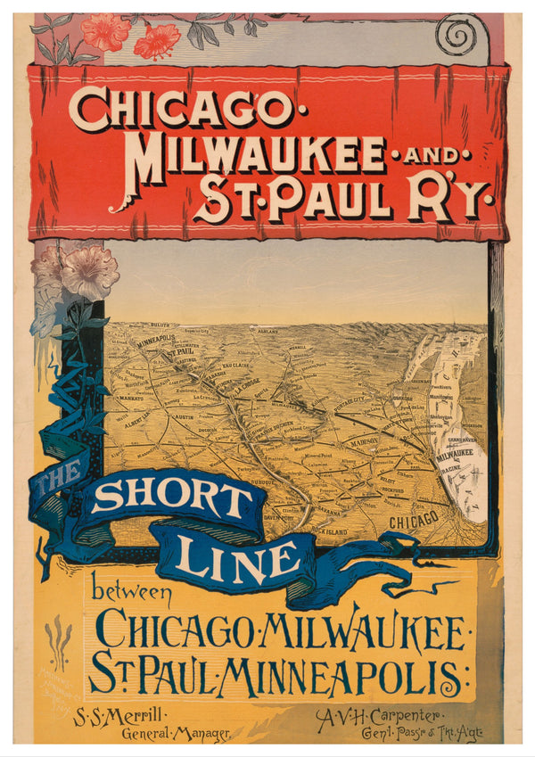 Vintage Travel Poster | Chicago Milwaukee St Paul | USA | Railway | art Nouveau style