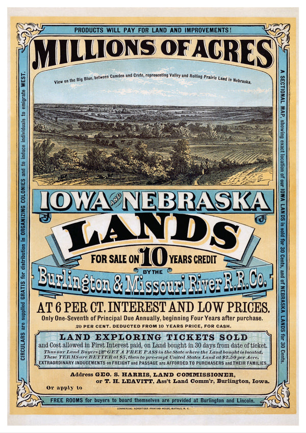 Vintage Travel Poster | Iowa Nebraska Burlington Missouri River | USA | Art Deco style