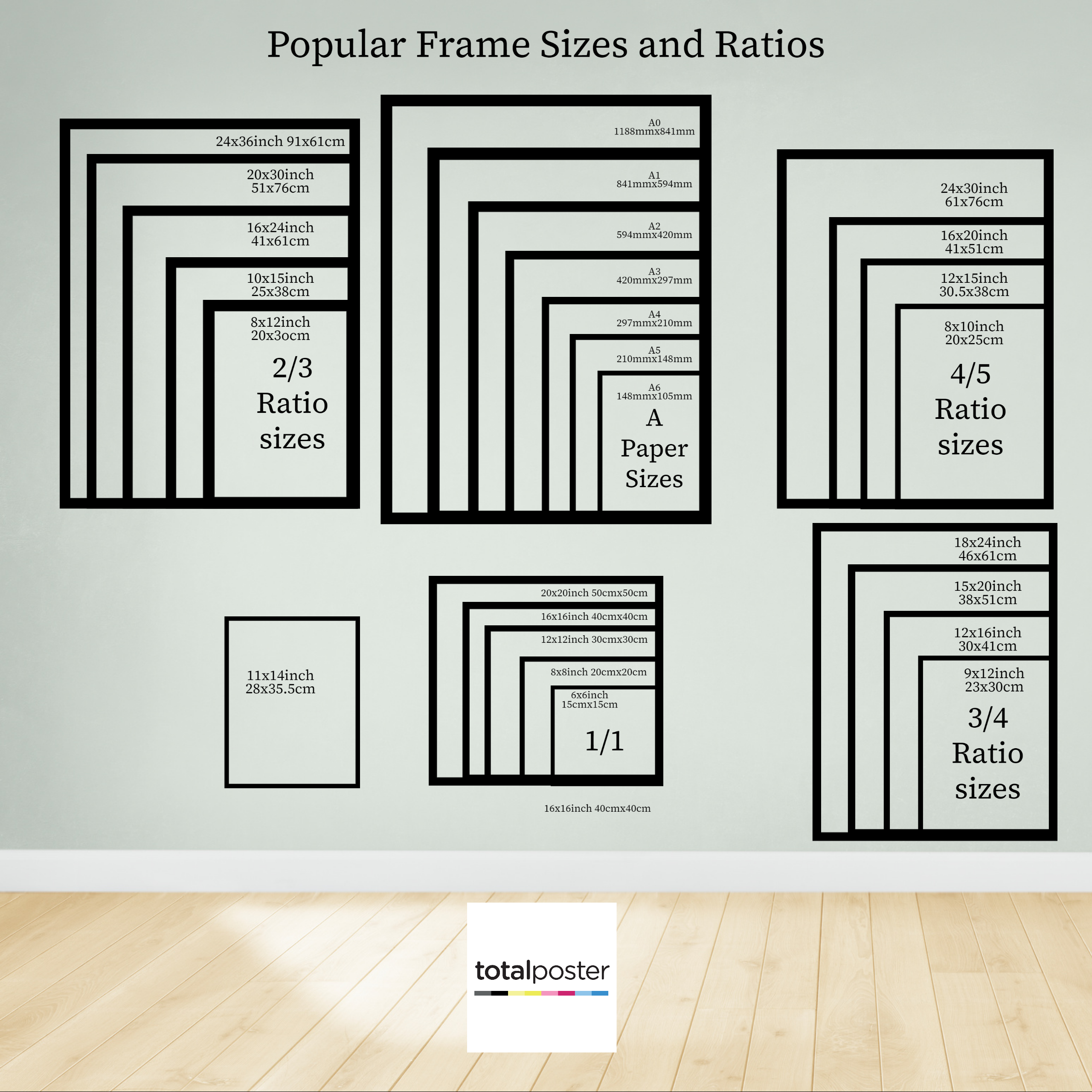 Popular frame sizes for prints/posters and modern contemporary wall art
