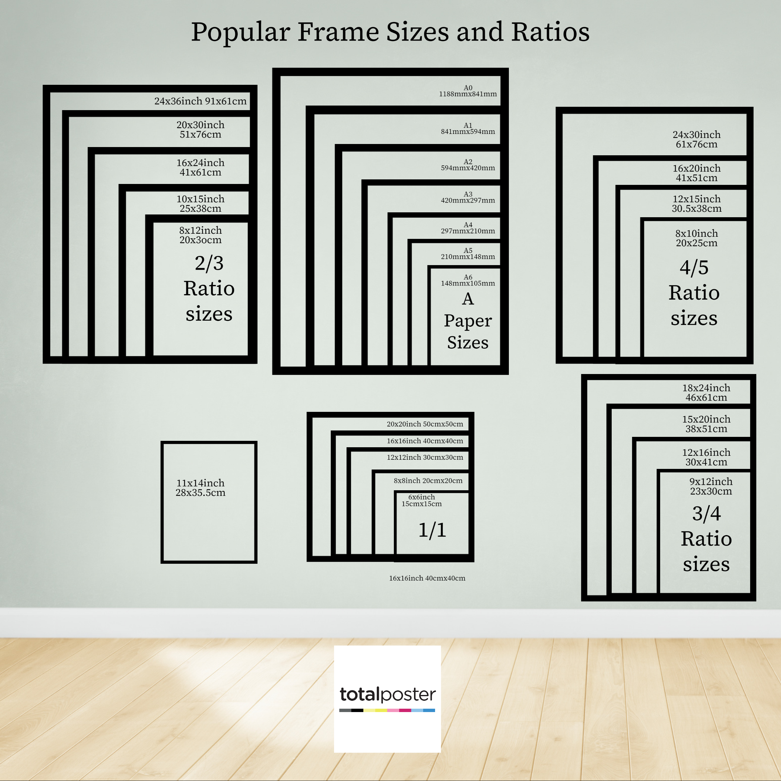 Popular frame sizes for prints/posters and modern contemporary wall ar