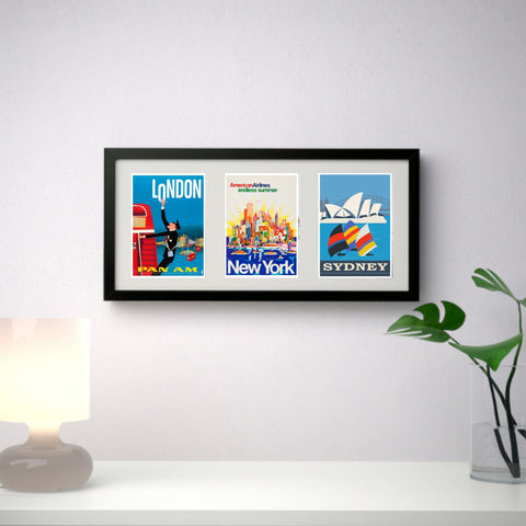 Travel Posters/Prints framed - Pick 3 from over 300+ choices - Black White Oak effect Frame options in 52x23 cm | Vintage Travel Poster | Totalposter
