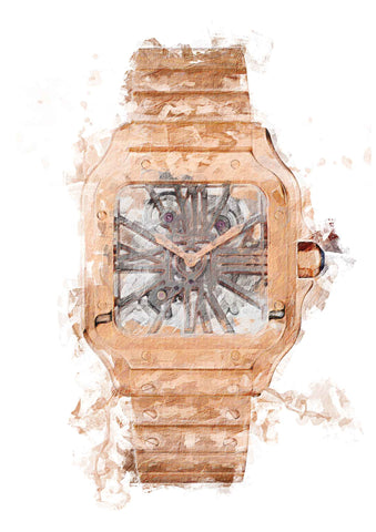 Cartier Santos Rose Gold Skeleton - the Santos De Cartier | Watch Poster Art