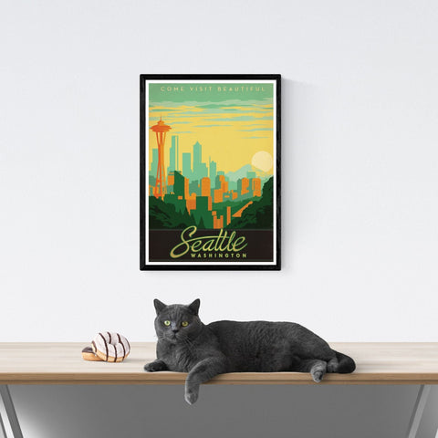 Vintage Travel Poster | Seattle Washington | Art deco style