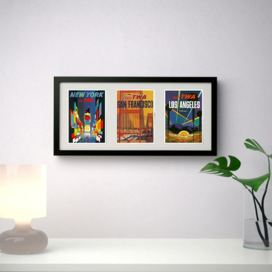 Travel Posters/Prints framed - Pick 3 from over 300+ choices - Black White Oak effect Frame options in 52x23 cm | Vintage Travel Poster | Totalposter