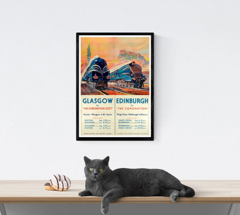 Vendimia | Viajes | Póster | Inglaterra | y | Escocia | Ferrocarriles | Londres | Edimburgo | arte | Decoración | estilo