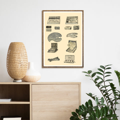 Pinturas de suministros de arte vintage | Ilustraciones | cartel total