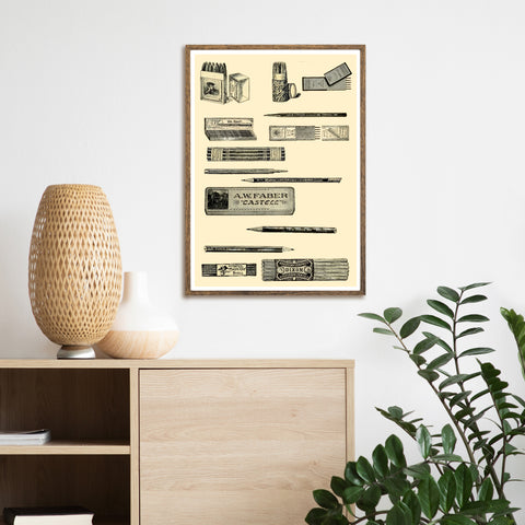Lápices de suministros de arte vintage | Ilustraciones | cartel total