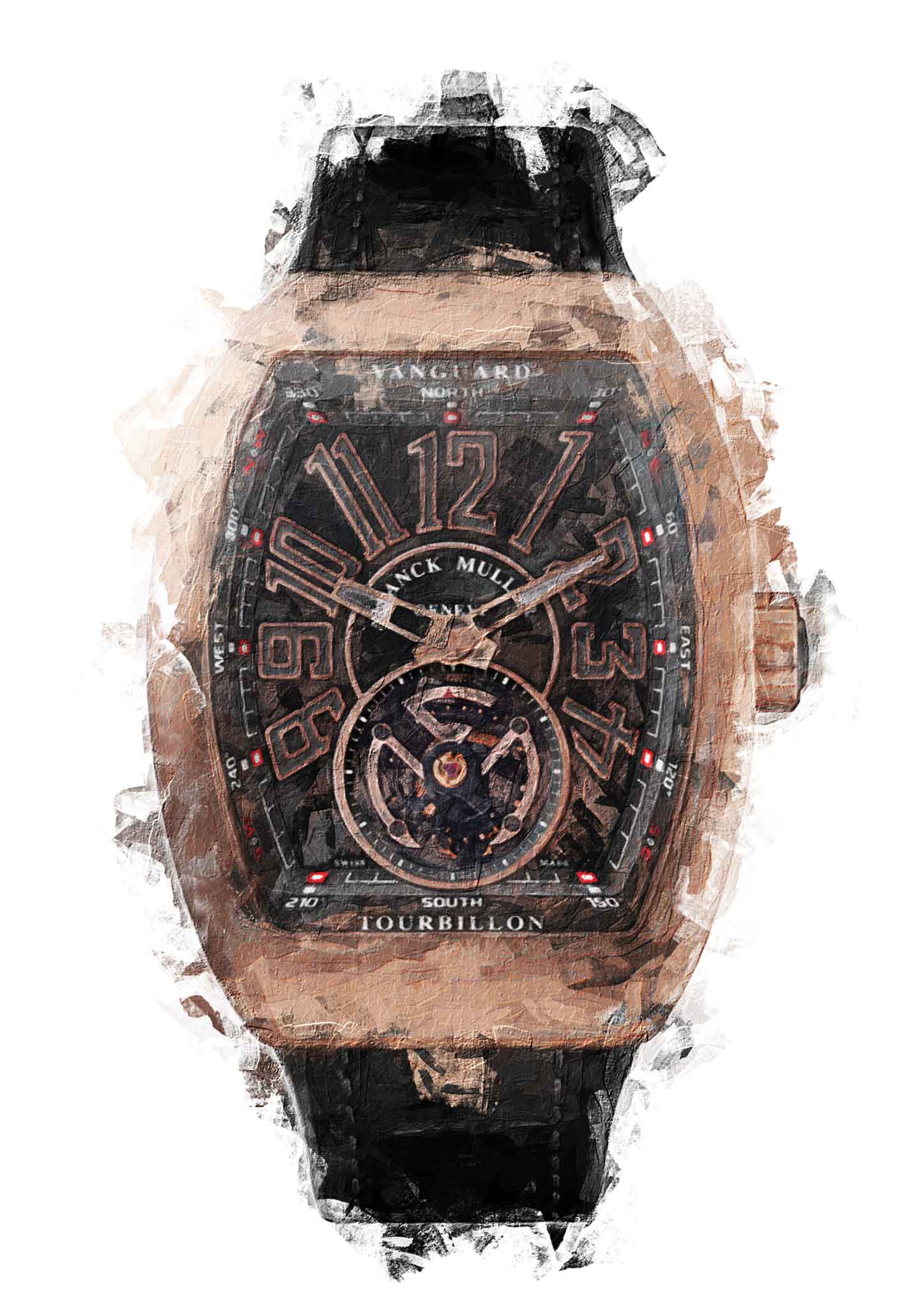 Franck Muller Vanguard Skeleton Rose Gold Watch Poster Art