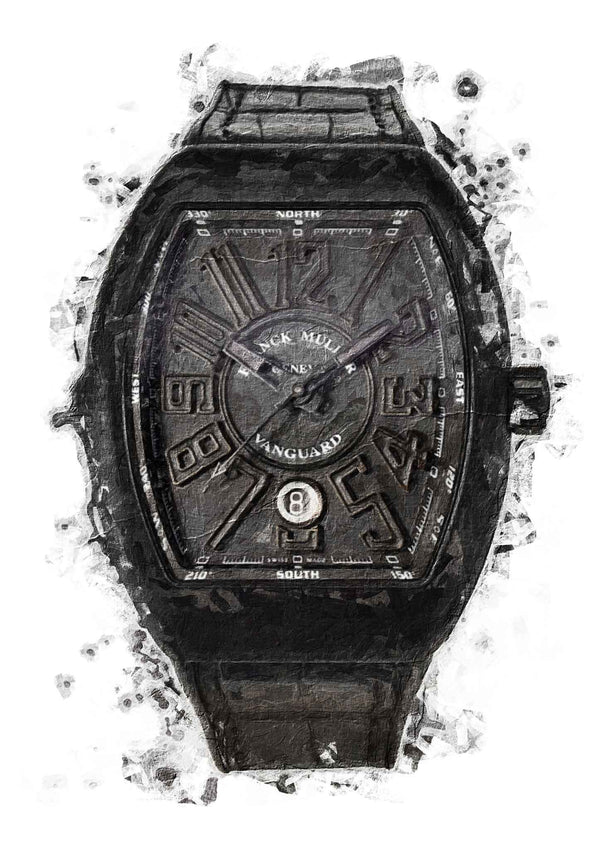Franck Muller Vanguard All Black watch on matching black leather strap