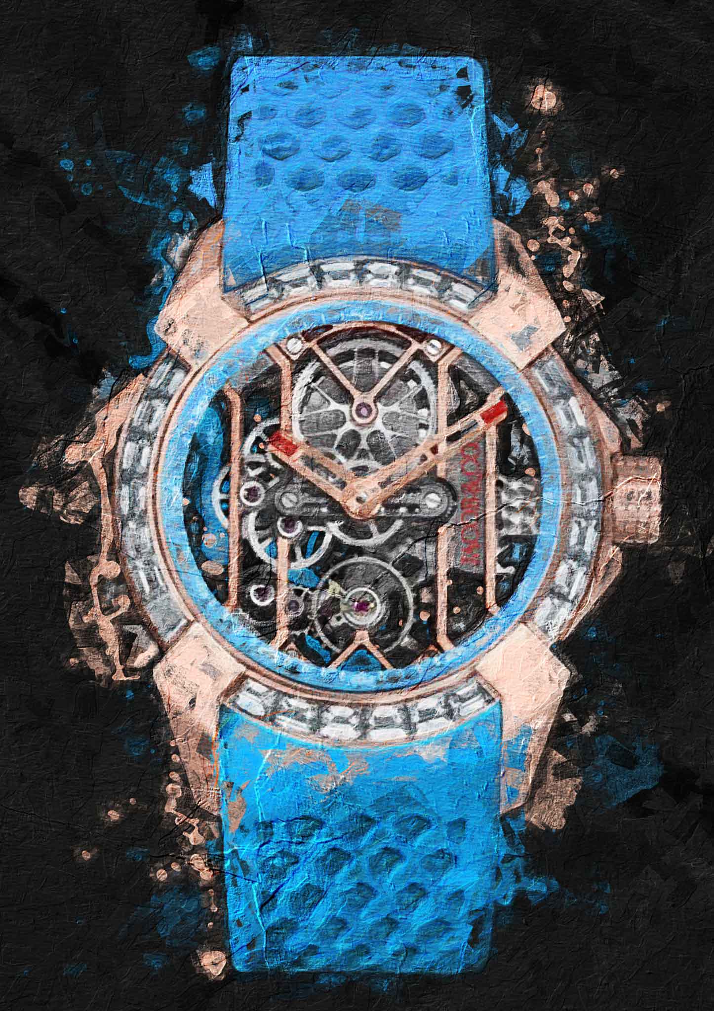 Jacob Co Epic X Chrono Gold Diamonds Sky Blue Watch