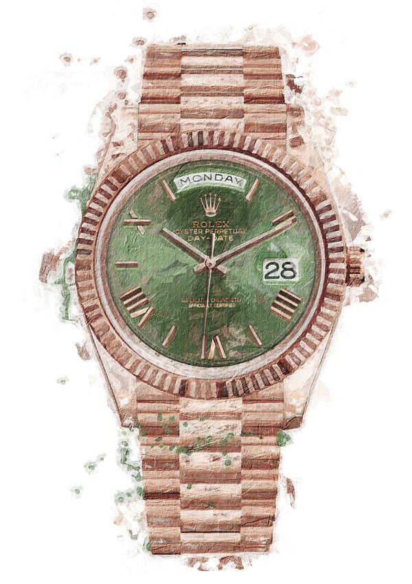 Oyster Perpetual Day-Date 40 in 18ct Everose gold with olive green dial, fluted bezel and a President bracelet