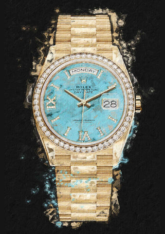 Rolex Oyster Perpetual Turqoise dial black ground | Watch Art Posters