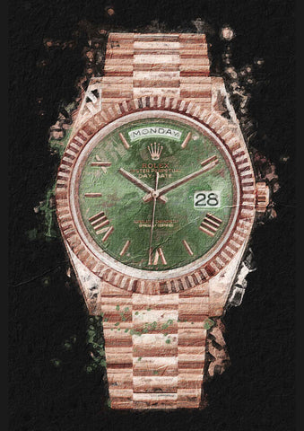 Rolex Day Date Rose Gold Olive Dial | Watch Art Posters