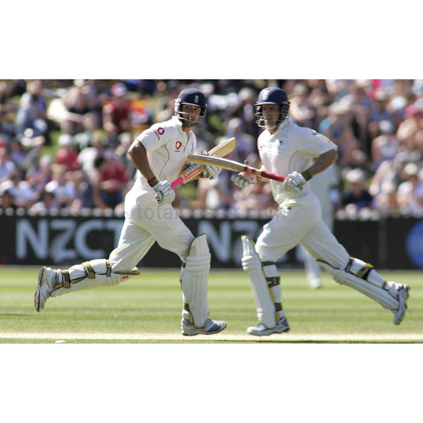 Alastair Cook and Andrew Strauss during their 100 run partnership in the New Zealand v England National Bank Series Second cricket Test in Wellington | TotalPoster