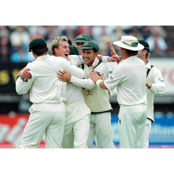 Brett Lee and the Team celebrate taking a wicket during the 2nd npower Ashes test between England and Australia at Edgbaston | TotalPoster