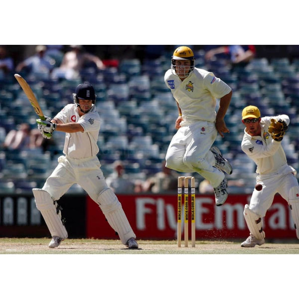 Luke Pomersbach jumps to avoid a shot from Ed Joyce during the cricket match between Engalnd and Australia at the WACA | TotalPoster