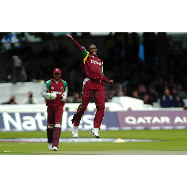 Fidel Edwards celebrates during the England v West Indies NatWest Series First One Day Cricket International - Lord's | TotalPoster