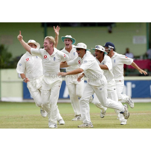 Matthew Hoggard celebrates after taking the hat-trick wicket of Ryan Hinds during the Third Test between West Indies and England at the Kensington Oval - Bridgetown - Barbados | TotalPoster