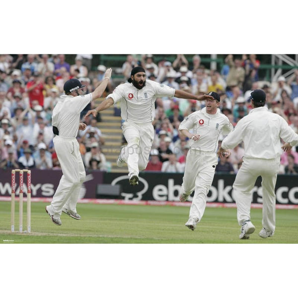 Monty Panesar celebrates with team mates after dismissing Mohammad Yousuf on the first day of the Npower second cricket test match between England and Pakistan at Old Trafford | TotalPoster