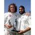 England's Ryan Sidebottom and Monty Panesar celebrate victory with the trophy after winning the Test Series against New Zealand | TotalPoster