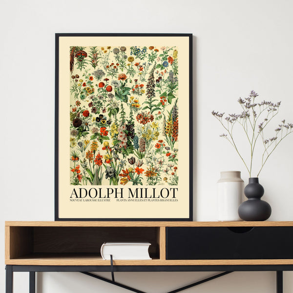 Adoph Millot Flowers - Set of 3 Vintage illustrations art print poster  | Home Decor | Totalposter