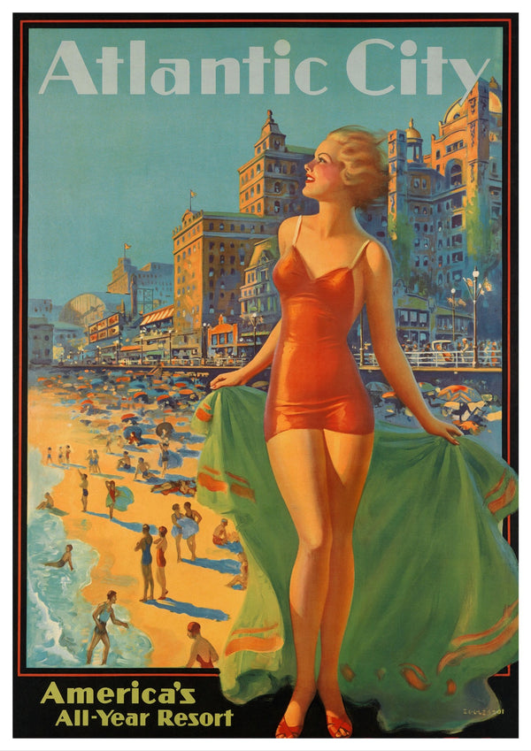 Vintage Travel Poster | Atlantic City | New Jersey | USA | Art Nouveau