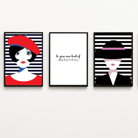 Sea su propio hermoso: paquete de 3 impresiones elegantes, arte de palabras contemporáneo | Decoración del hogar | cartel total