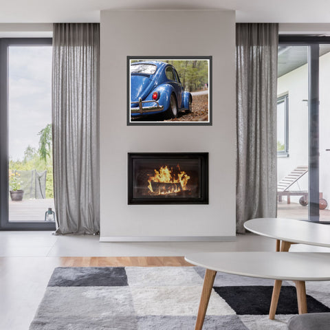 Viejo VW Beetle azul en impresión de otoño | Naturaleza | cartel total