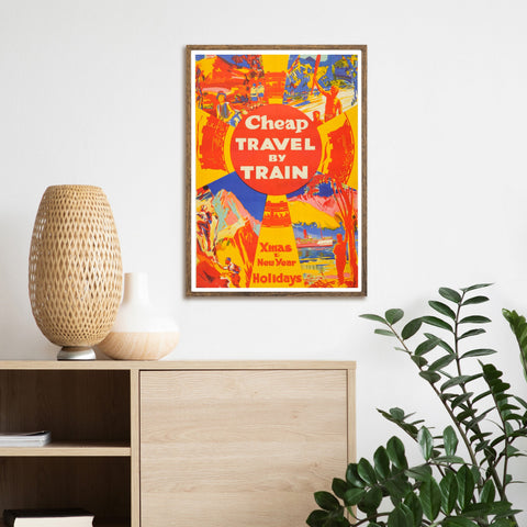 Póster de viaje vintage | Viajar en Tren | Estilo art déco