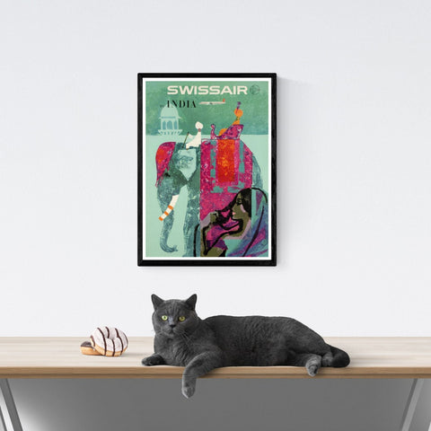 Póster de viaje vintage | India 4 | Aire suizo | Aerolínea | Estilo art déco