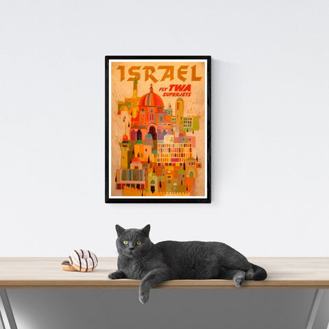 Póster de viaje vintage | Israel | TWA | Aerolínea | Estilo art déco
