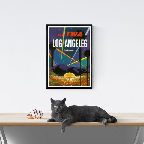 Cartel de viaje vintage| Los Ángeles | California | Estados Unidos | TWA | Aerolínea | Estilo art déco 2