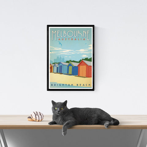 Póster de viaje vintage | Melbourne | Australia | Playa de Brighton | Estilo art déco