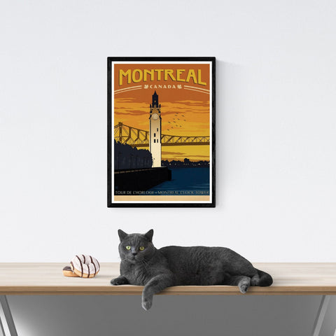 Póster de viaje vintage | Montreal | Canadá | Torre del Reloj | Estilo art déco