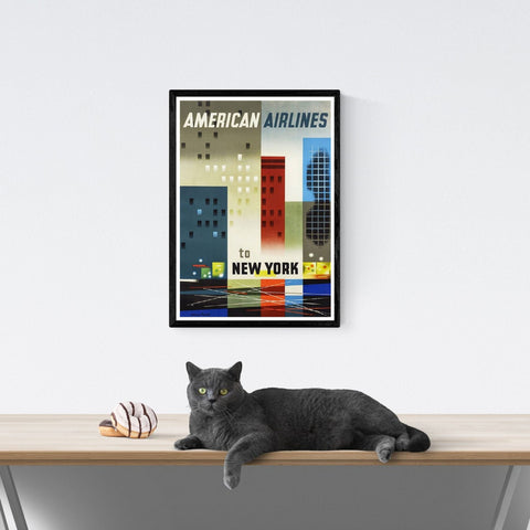 Póster de viaje vintage | Nueva York | Aerolíneas americanas | Estilo art déco