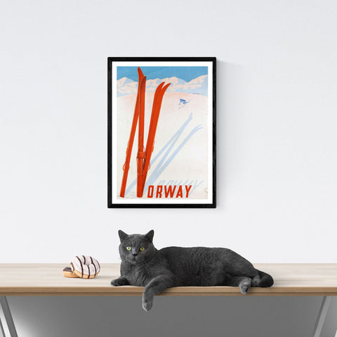Póster de viaje vintage | Noruega | Esquí | Estilo art déco