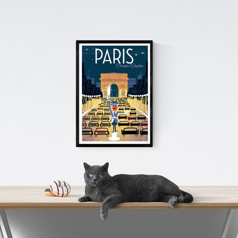 Póster de viaje vintage | París | Francia | Campos Elíseos | Estilo art déco