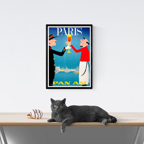 Vintage Travel Poster | Paris | France |Pan Am | Airline Advertisement | Art deco style