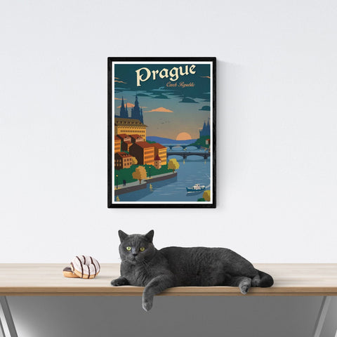 Vintage Travel Poster | Prague | Czech Republic | Art deco style