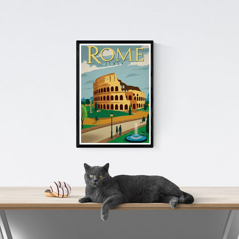 Póster de viaje vintage | Roma | Italia | Coliseo | Estilo art déco