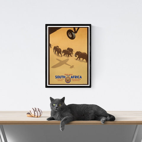 Póster de viaje vintage | Sudáfrica | Elefantes | Estilo art déco