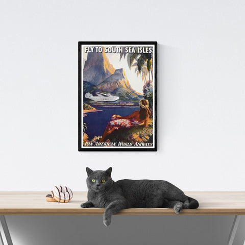 Póster de viaje vintage | Islas del Mar del Sur | Panamericana | Aerolíneas | Estilo art déco