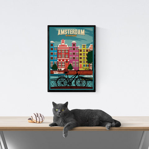 Póster de viaje vintage | Ámsterdam | Países Bajos | Holanda