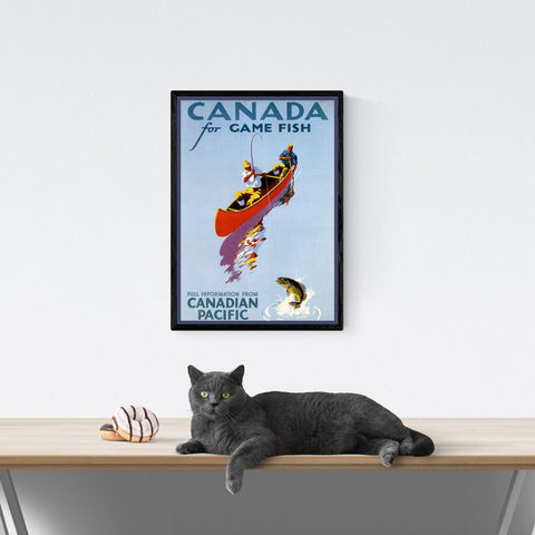 Póster de viaje vintage | Pesca en Canadá | Arte deco