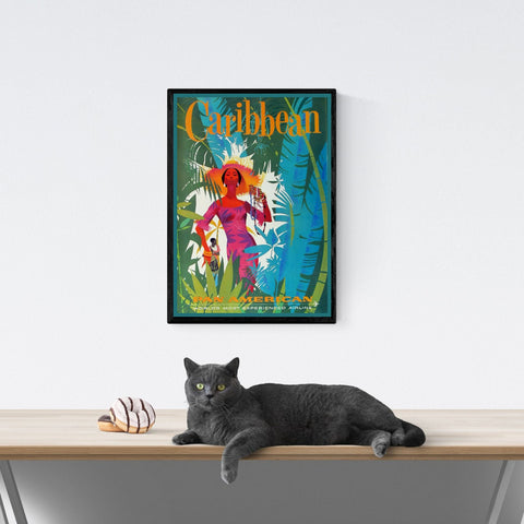 Póster de viaje vintage | Caribe | Panamericana | Aerolíneas | Arte deco